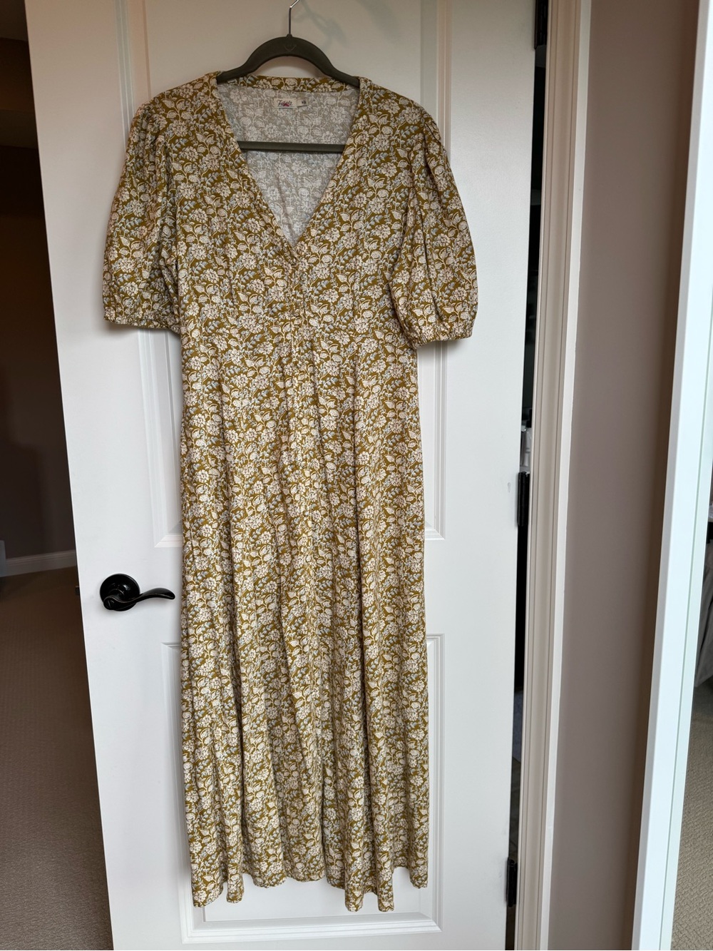 Faherty Yellow and White Floral V-Neck Midi Dress